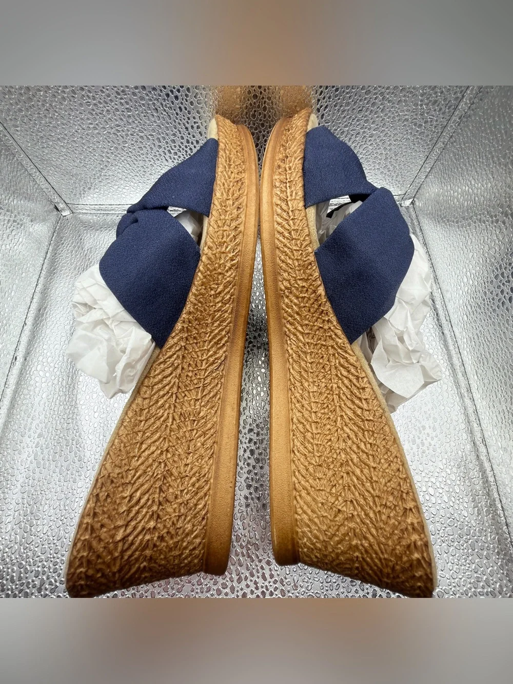 easy street Navy Knotted Espadrille Wedge Slide